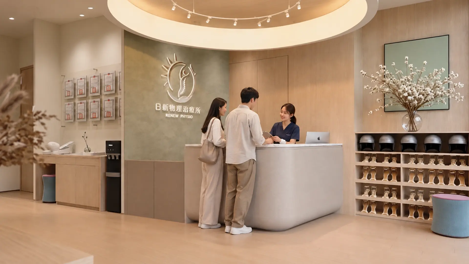 日新物理治療所櫃台與治療師接待民眾